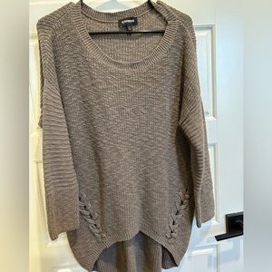Express Crew Neck Heathered Brown 3/4 Sleeve Cocoon Sweater